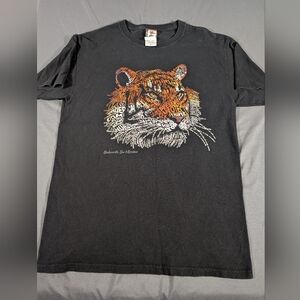 Black Graphic Tee with Tiger Design